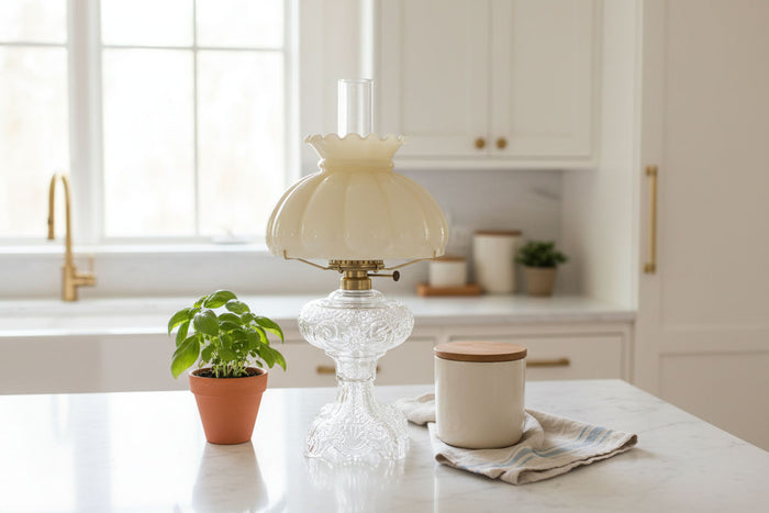 Vintage style lamp suitable for multiple locations, shown in kitchen - Paxton Hardware