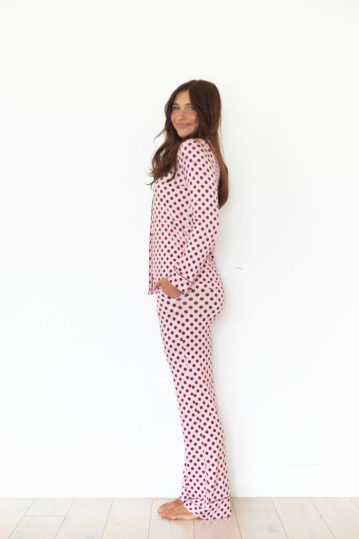 BERRY POLKA DOTS | WOMEN'S BUTTON UP LONG SLEEVE SET