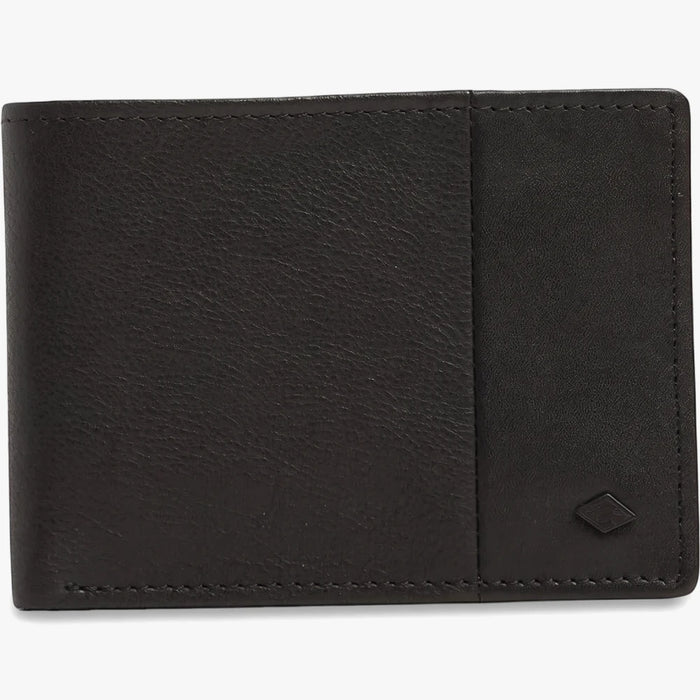 Black leather Billabong Downtown Slim Line Wallet with a grained texture and distinct stitching.