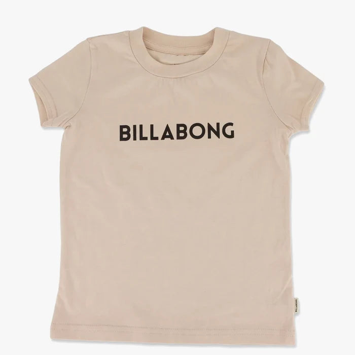 Billabong Girls Dancer Short Sleeve Tee in buttermilk color with a black 'BILLABONG' logo printed on the chest.