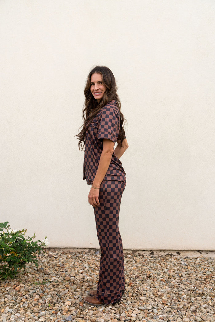 BLACK + BROWN CHECKER | WOMEN'S BUTTON UP SHORT SLEEVE SET