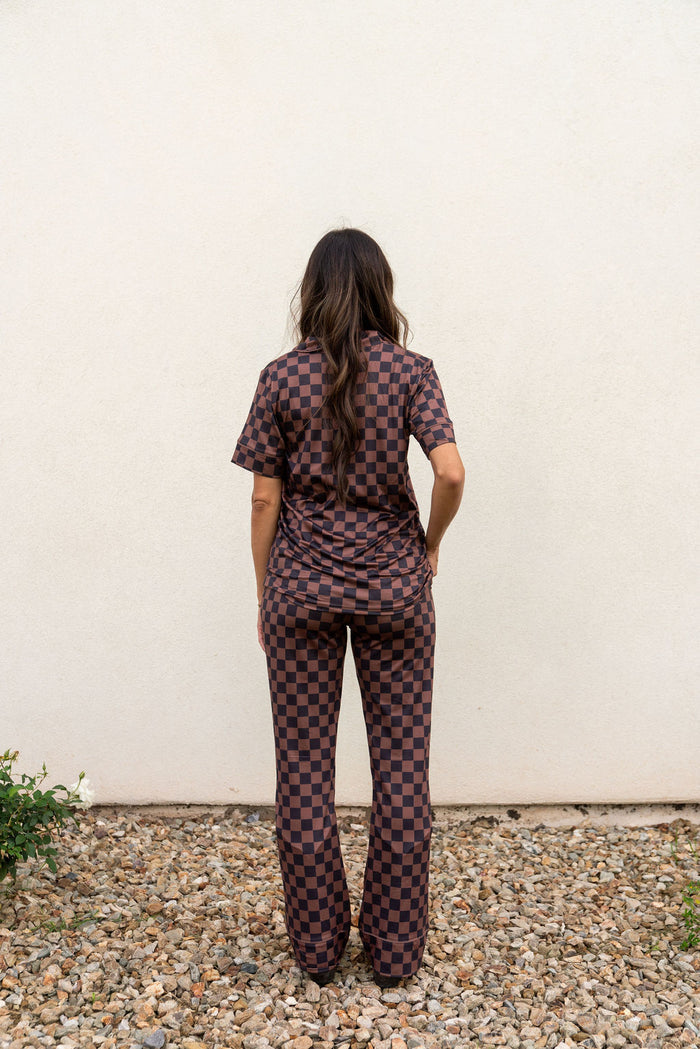 BLACK + BROWN CHECKER | WOMEN'S BUTTON UP SHORT SLEEVE SET