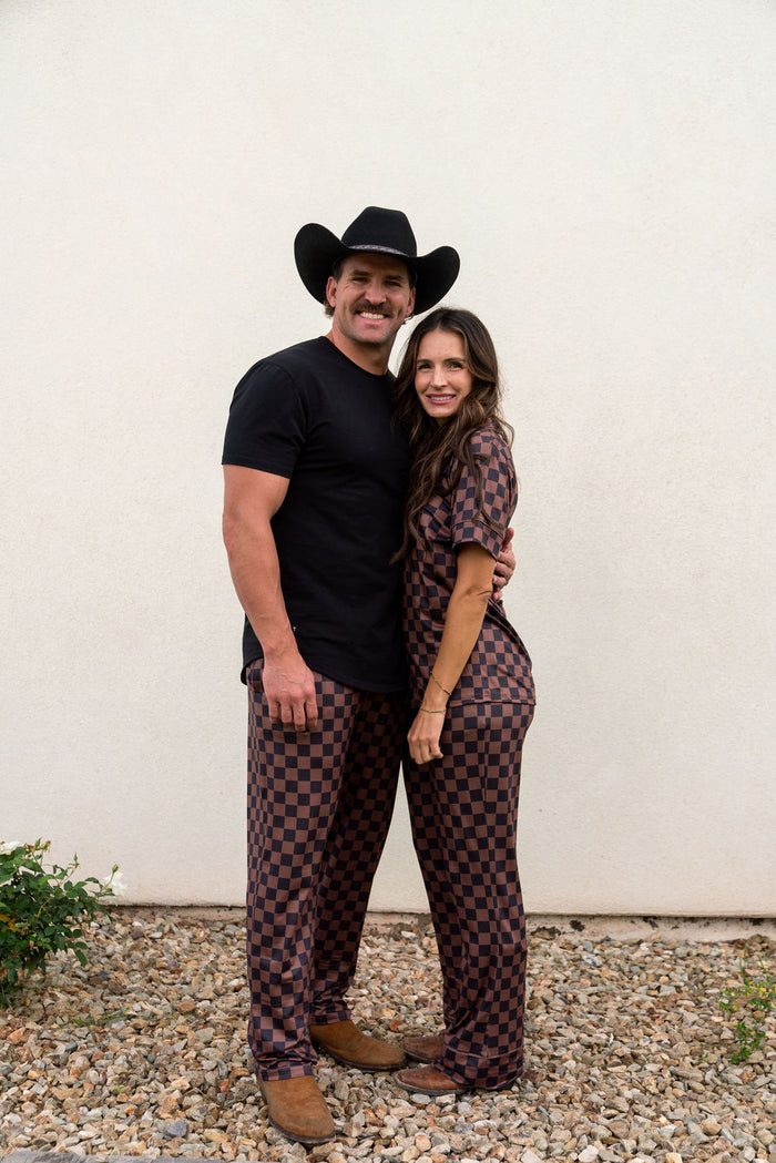 BLACK + BROWN CHECKER | WOMEN'S BUTTON UP SHORT SLEEVE SET