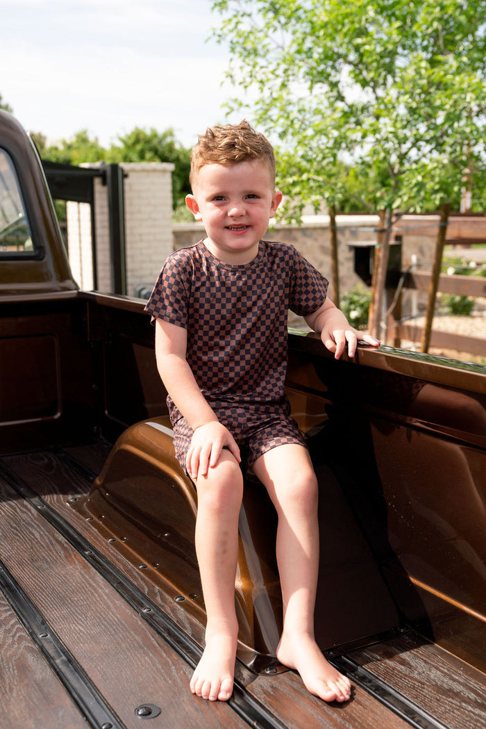 BLACK + BROWN MINI CHECKER | SHORT SET