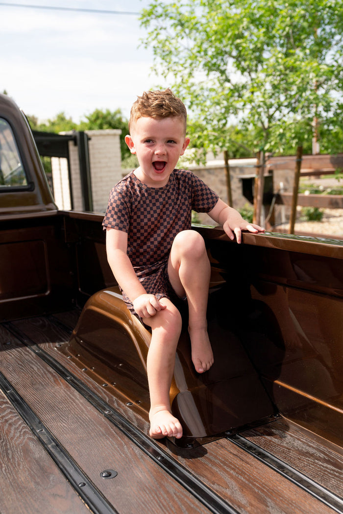 BLACK + BROWN MINI CHECKER | SHORT SET
