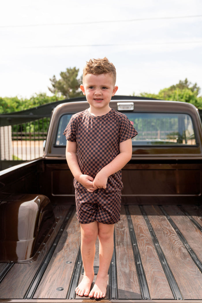BLACK + BROWN MINI CHECKER | SHORT SET