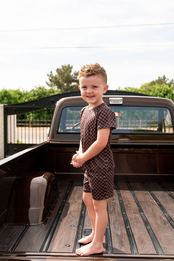 BLACK + BROWN MINI CHECKER | SHORT SET