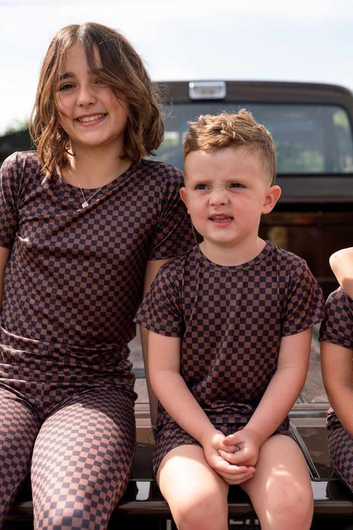BLACK + BROWN MINI CHECKER | SHORT SET