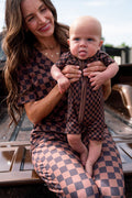 BLACK + BROWN MINI CHECKER | SHORT ZIPPER ONE PIECE