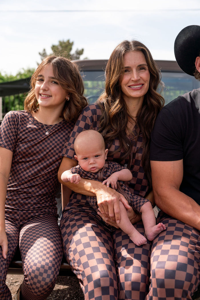 BLACK + BROWN MINI CHECKER | SHORT ZIPPER ONE PIECE