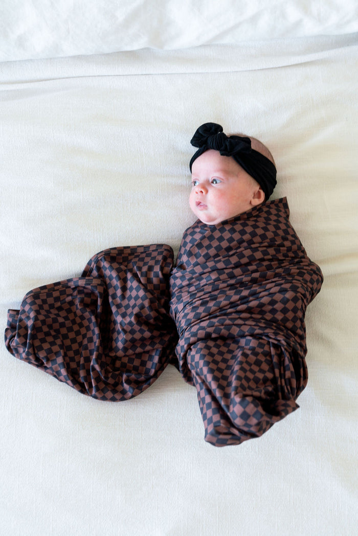 BLACK + BROWN MINI CHECKER | SWADDLE