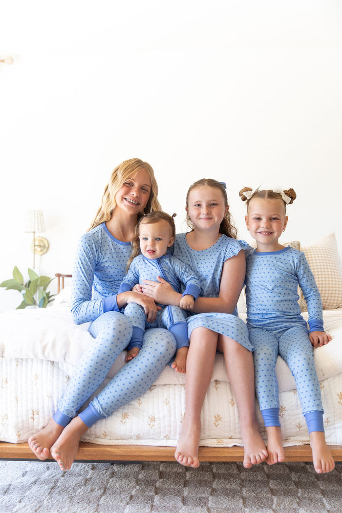 BLUE MINI HEARTS | RUFFLE SLEEVE DRESS