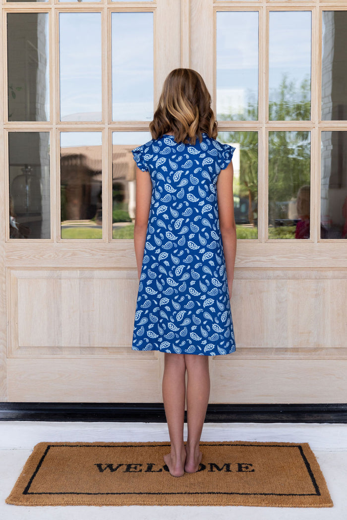 BLUE PAISLEY | RUFFLE SLEEVE DRESS
