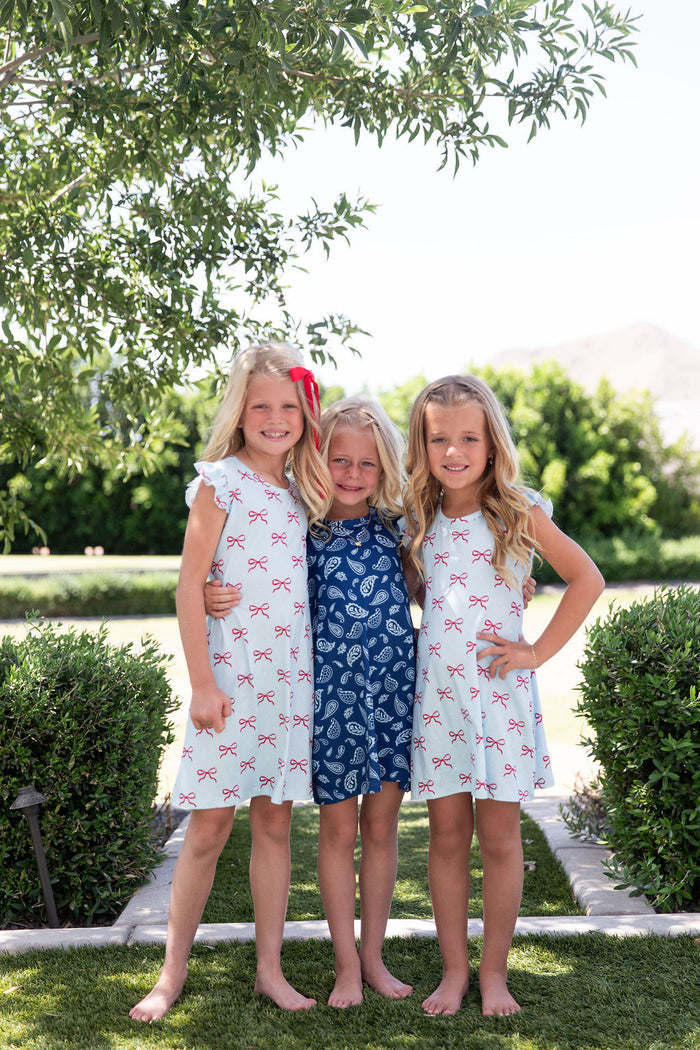 BLUE PAISLEY | RUFFLE SLEEVE DRESS