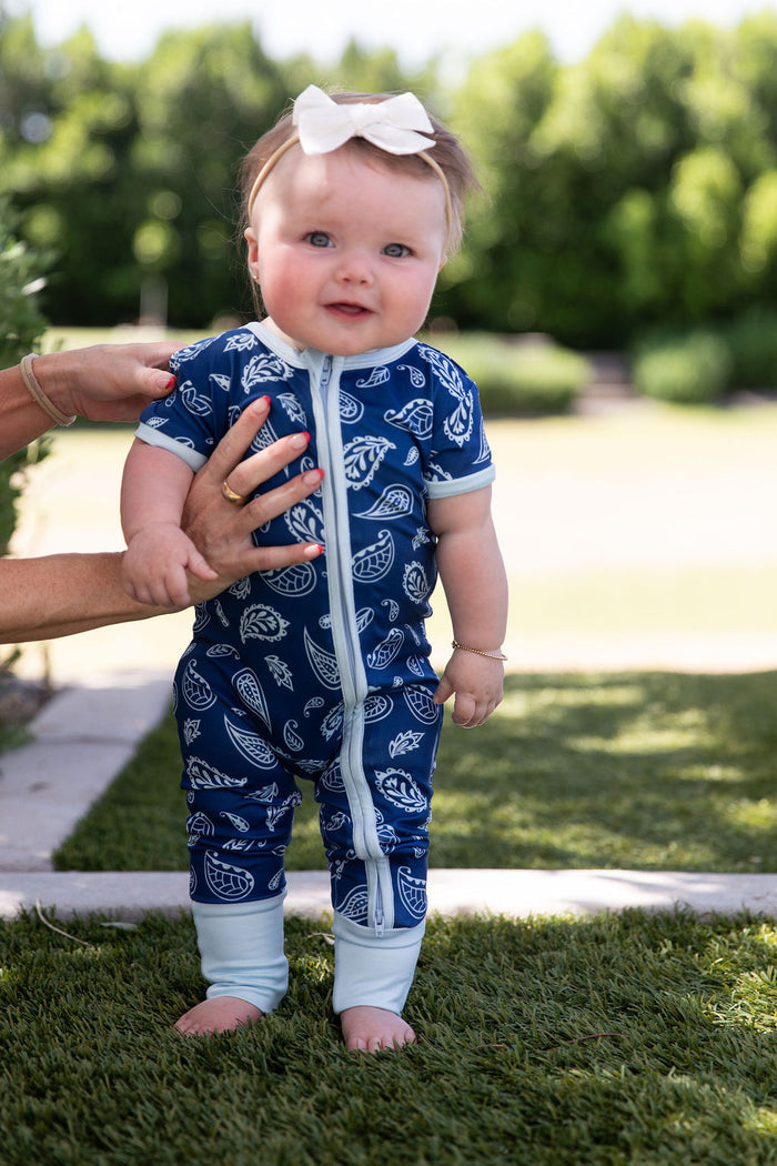 BLUE PAISLEY | SHORT SLEEVE ZIPPER ONE PIECE