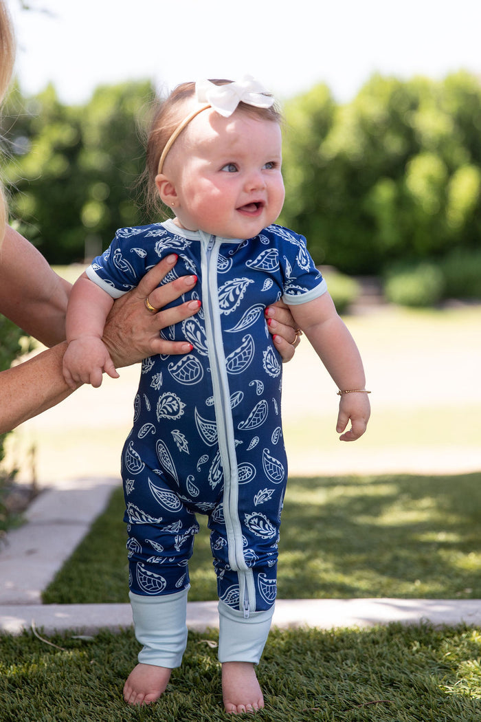 BLUE PAISLEY | SHORT SLEEVE ZIPPER ONE PIECE