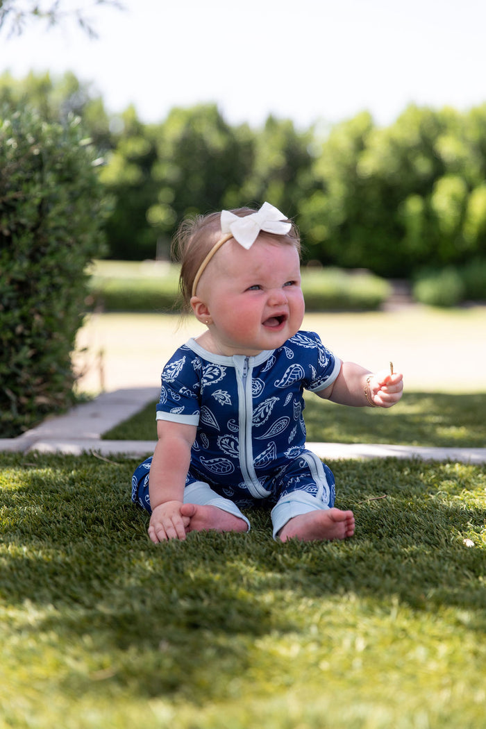 BLUE PAISLEY | SHORT SLEEVE ZIPPER ONE PIECE
