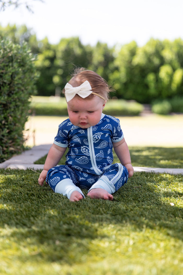 BLUE PAISLEY | SHORT SLEEVE ZIPPER ONE PIECE