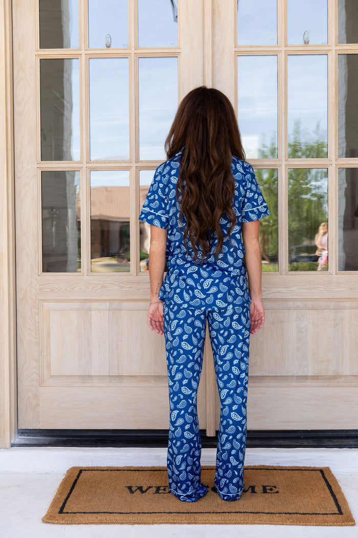 BLUE PAISLEY | WOMEN'S BUTTON UP SHORT SLEEVE SET