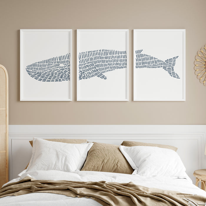 Blue Whale Illustration - Set of 3  - Art Prints or Canvases - Jetty Home