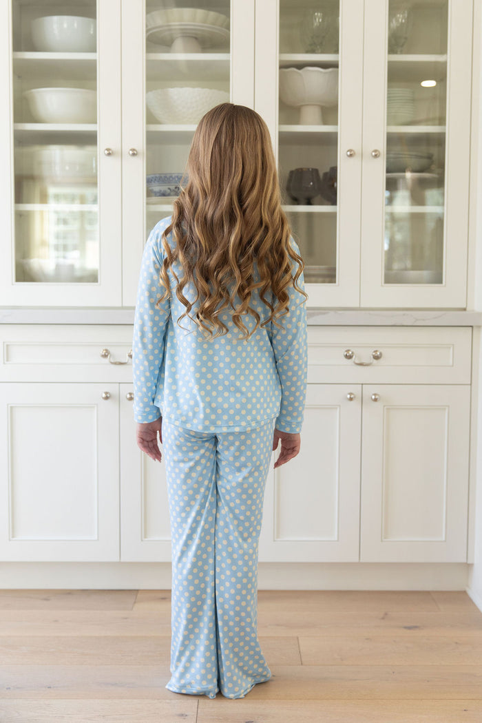 BLUE + YELLOW POLKADOTS | GIRLS' BUTTON UP LONG SLEEVE SET