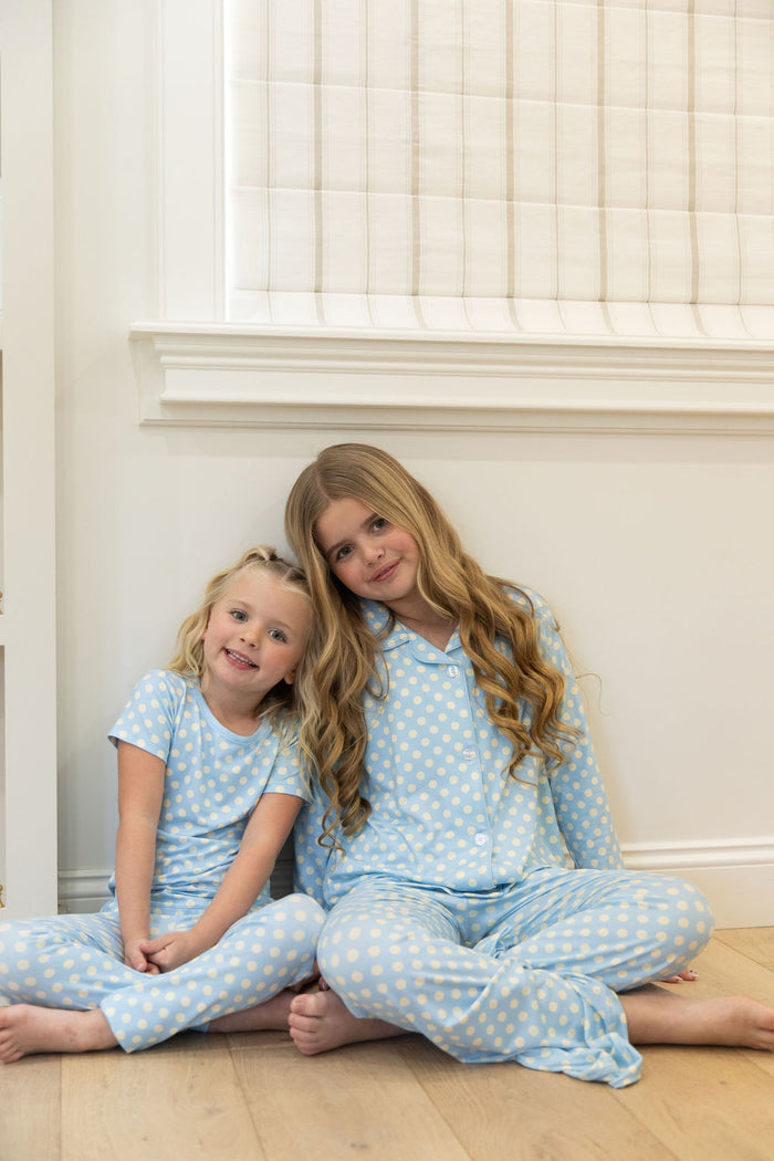 BLUE + YELLOW POLKADOTS | GIRLS' BUTTON UP LONG SLEEVE SET