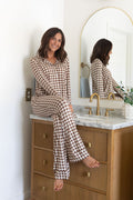 BROWN GINGHAM | WOMEN'S BUTTON UP LONG SLEEVE SET