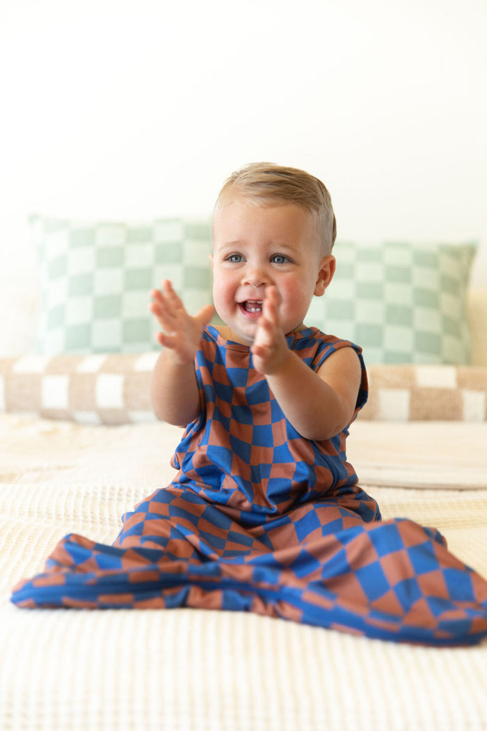 BROWN + ROYAL BLUE WAVY CHECKER | SLEEP SACK
