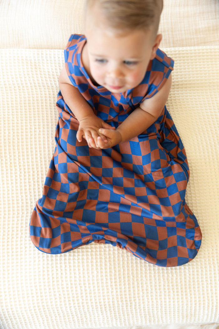 BROWN + ROYAL BLUE WAVY CHECKER | SLEEP SACK