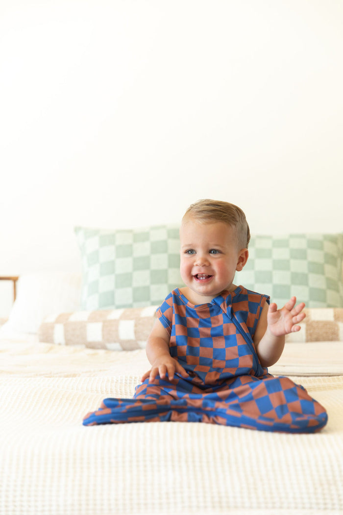 BROWN + ROYAL BLUE WAVY CHECKER | SLEEP SACK