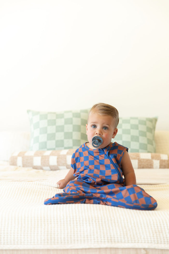 BROWN + ROYAL BLUE WAVY CHECKER | SLEEP SACK