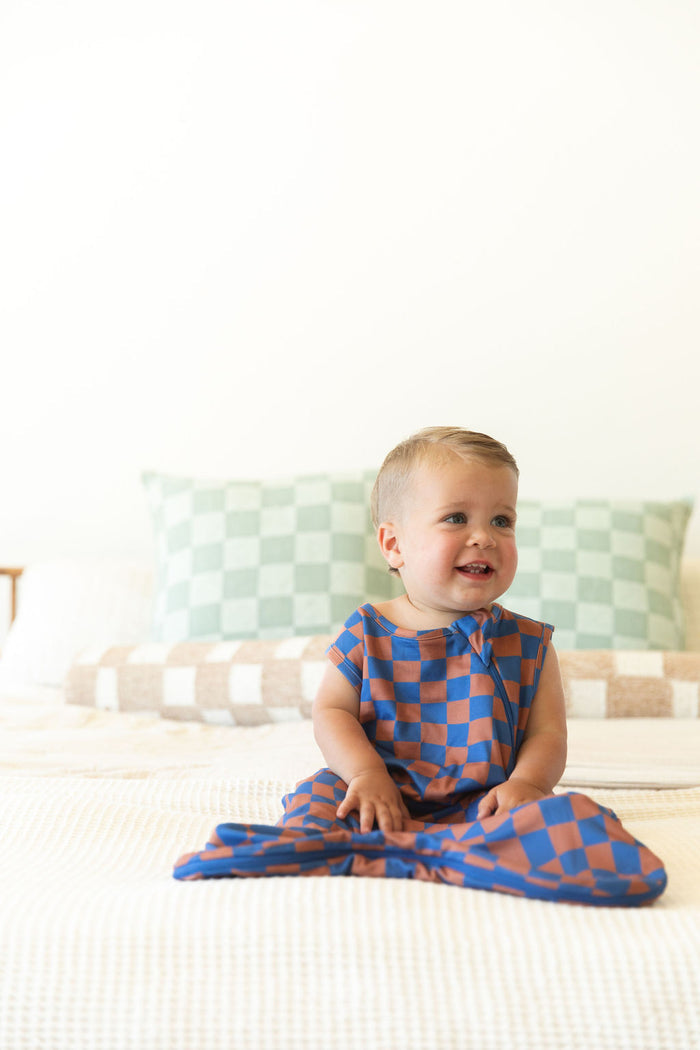 BROWN + ROYAL BLUE WAVY CHECKER | SLEEP SACK