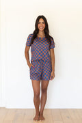 BROWN + ROYAL BLUE WAVY CHECKER | WOMEN'S SHORT SET