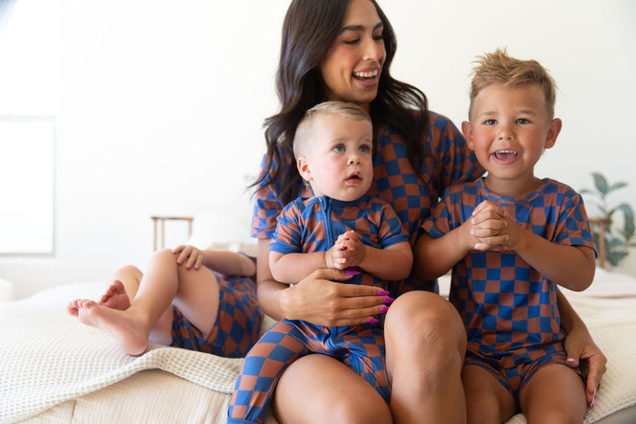 BROWN + ROYAL BLUE WAVY CHECKER | WOMEN'S SHORT SET