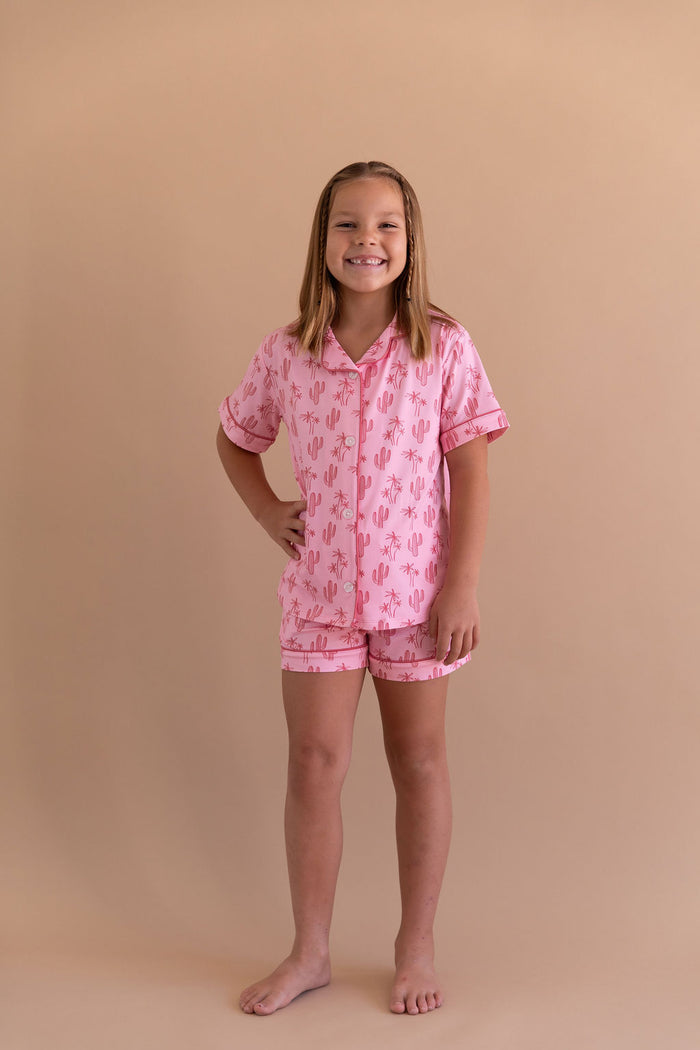 CACTUS PALM | GIRLS' BUTTON UP SHORT SLEEVE + SHORTS SET