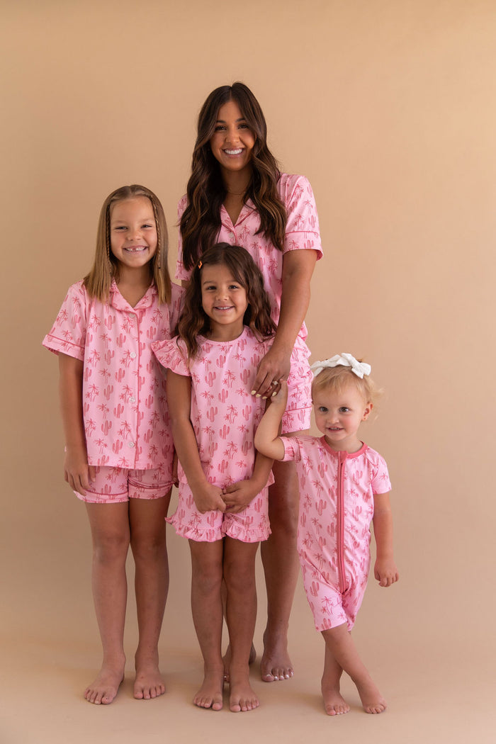 CACTUS PALM | GIRLS' BUTTON UP SHORT SLEEVE + SHORTS SET