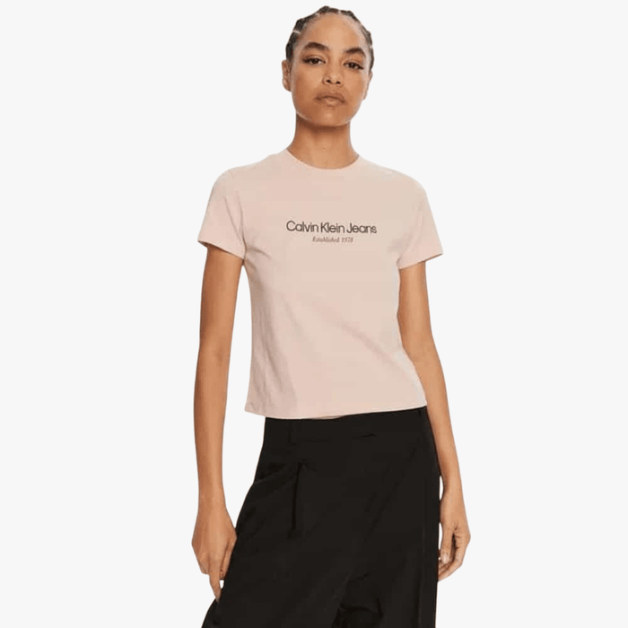 Calvin Klein Womens Institutional Graphic Baby Short Sleeve Tee Peach | Calvin Klein