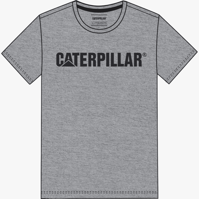 Caterpillar Mens Orig Fit Short Sleeve Tee Cat Logo Heather Grey Black | Caterpillar