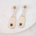 NolaCajun Champagne Bottle Beaded Earrings Ivory and Gold Louisiana Jewelry New Orleans