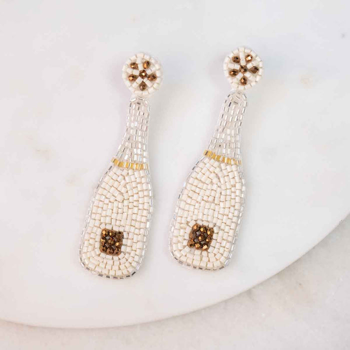 NolaCajun Champagne Bottle Beaded Earrings Ivory and Gold Louisiana Jewelry New Orleans