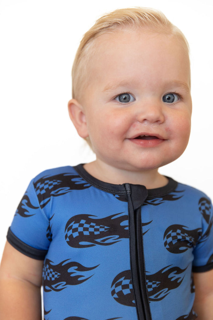 CHECKERED FLAMES | SHORT SLEEVE ZIPPER ONE PIECE