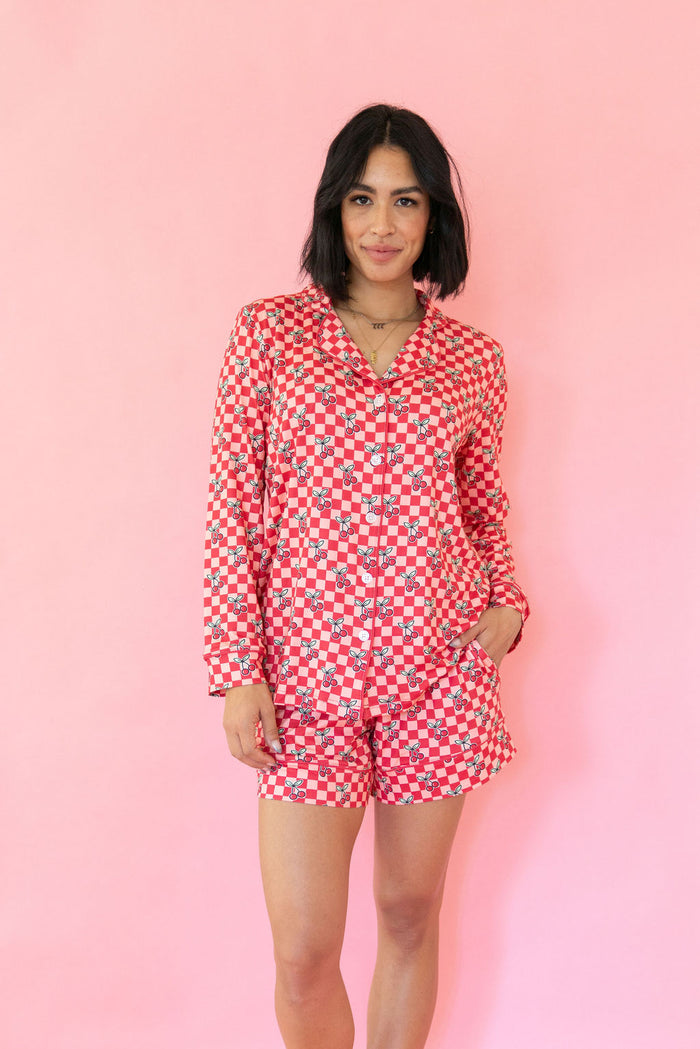 CHERRY CHECKER | WOMEN'S LONG SLEEVE SHORTS SET