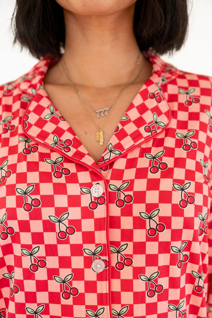 CHERRY CHECKER | WOMEN'S LONG SLEEVE SHORTS SET