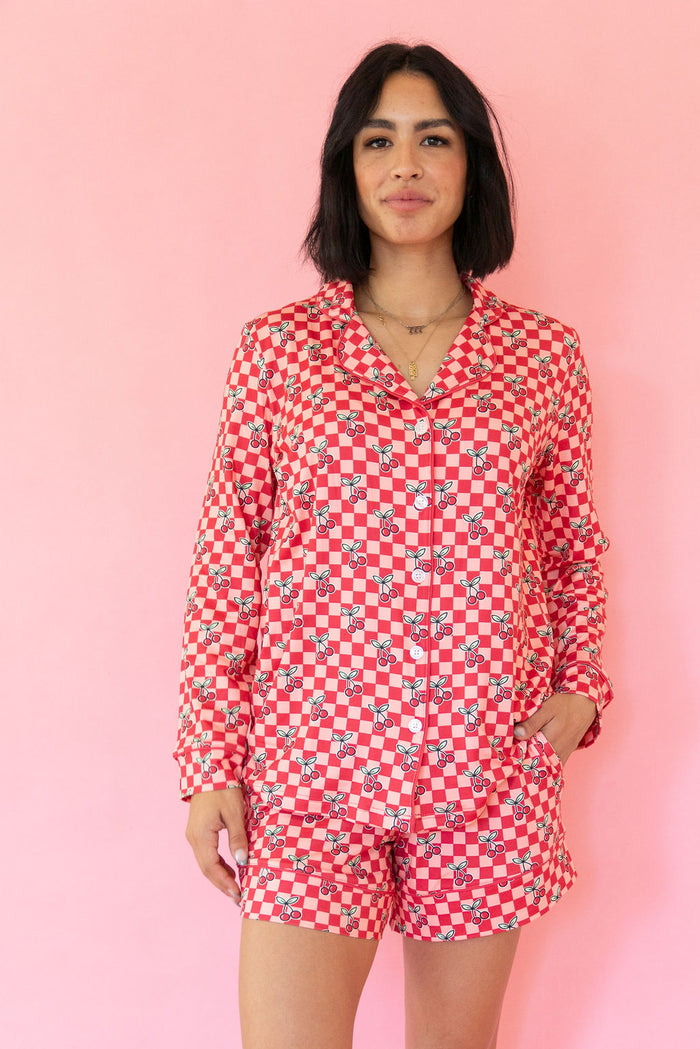 CHERRY CHECKER | WOMEN'S LONG SLEEVE SHORTS SET