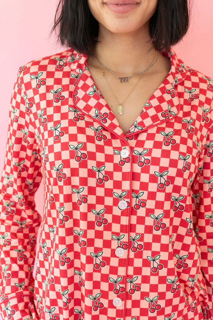 CHERRY CHECKER | WOMEN'S LONG SLEEVE SHORTS SET