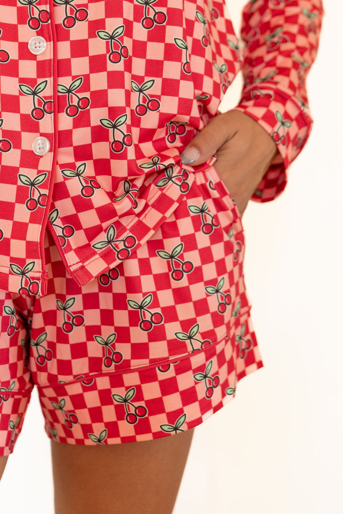 CHERRY CHECKER | WOMEN'S LONG SLEEVE SHORTS SET