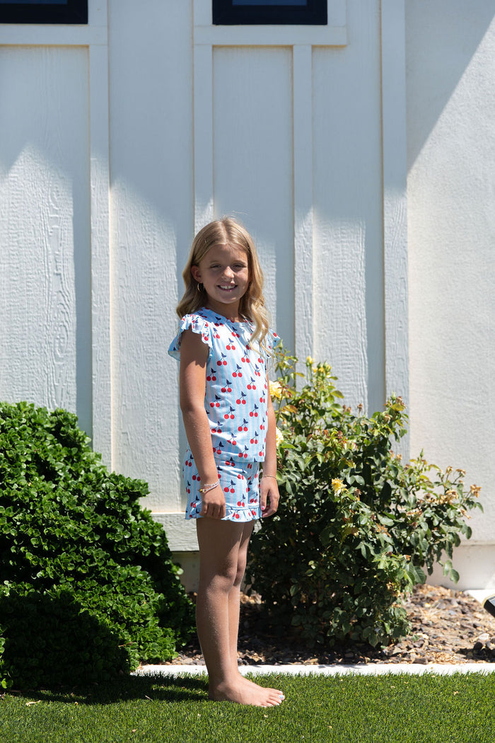 CHERRY STRIPES | RUFFLE SHORT SET