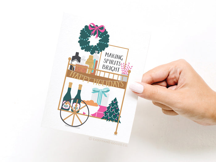 Christmas Liquor Bar Cart Greeting Card - Onderkast Studio