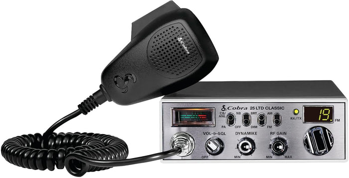 Cobra 25 LTD Classic 40 Channel AM FM CB Radio, Virginia CB Antenna, 3 inch External Speaker Combo - CB Radio Supply