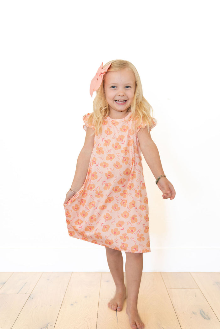CORAL + ORANGE | RUFFLE SLEEVE DRESS